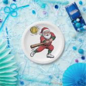 Kerstman speelt softbal Kerstspeler Sport Papieren Bordje (Feest)