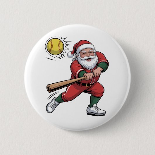 Kerstman speelt softbal Kerstspeler Sport Ronde Button 5,7 Cm (Voorkant)
