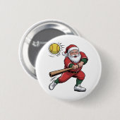 Kerstman speelt softbal Kerstspeler Sport Ronde Button 5,7 Cm (Voorkant /achterkant)