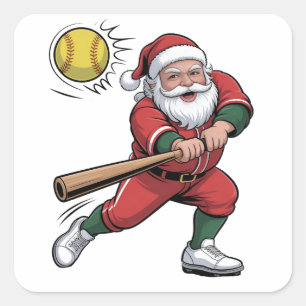 Kerstman speelt softbal Kerstspeler Sport Vierkante Sticker