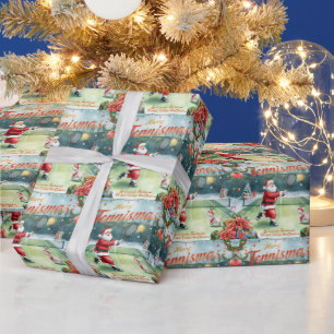 Kerstman speelt tennis Kerstvakantie Cadeaupapier