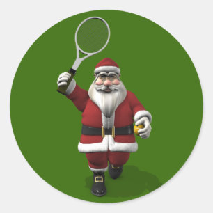Kerstman speelt tennis ronde sticker