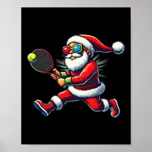 Kerstman speelt tennisspel tennisracket Chr Poster