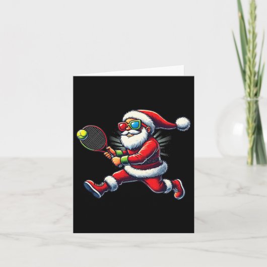 Kerstman speelt tennisspel tennisracket Chri Kaart (Voorkant)