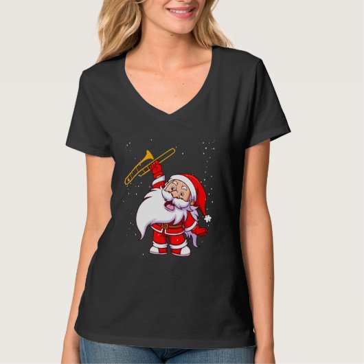 Kerstman speelt trombone grappige kersttrommel t-shirt (Voorkant)