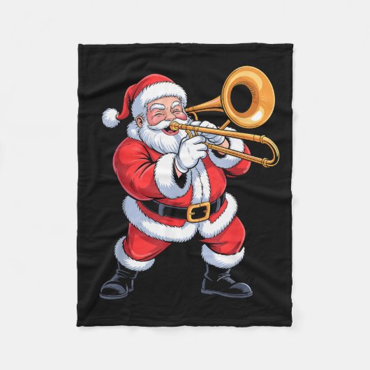 Kerstman speelt trombone Grappige vakantie Kerstmi Fleece Deken (Voorkant)