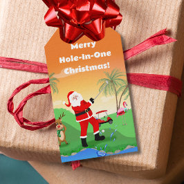 Kerstman speelt uit waterhindernis op golfbaan in cadeaulabel