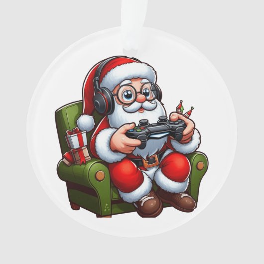 Kerstman speelt videogames ornament (voorkant)
