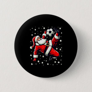 Kerstman speelt voetbal Bicycle Kick, Kerstmis Dam Ronde Button 5,7 Cm