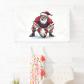 Kerstman speelt voetbal fantasie Kerst speler Spandoek (Insitu)