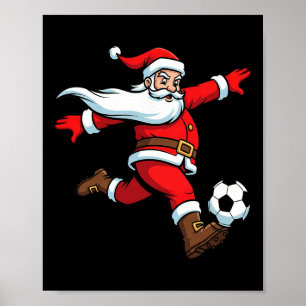 Kerstman speelt voetbal Kerst sport Vrouwen Mannen Poster