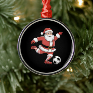 Kerstman Speelt Voetbal Kerst Sporten Metalen Ornament