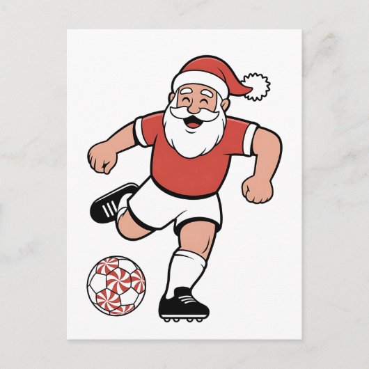 Kerstman speelt voetbal Kerstspeler Sport Aankondigingskaart (Voorkant)