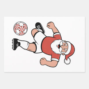 Kerstman speelt voetbal Kerstspeler Sport  Inpakpapier Vel
