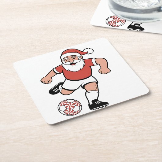 Kerstman speelt voetbal Kerstspeler Sport  Kartonnen Onderzetters (Schuin)
