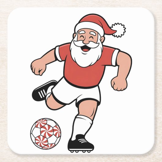 Kerstman speelt voetbal Kerstspeler Sport Kartonnen Onderzetters (Voorkant)