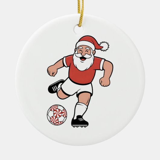 Kerstman speelt voetbal Kerstspeler Sport  Keramisch Ornament (Voorkant)