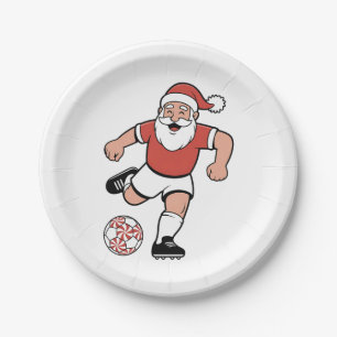 Kerstman speelt voetbal Kerstspeler Sport  Papieren Bordje