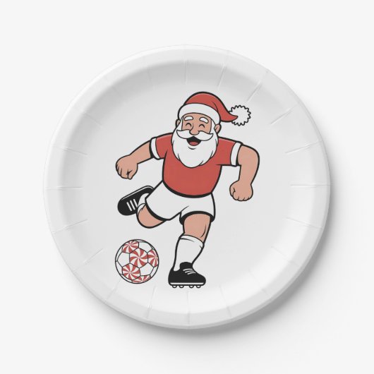 Kerstman speelt voetbal Kerstspeler Sport  Papieren Bordje (Voorkant)