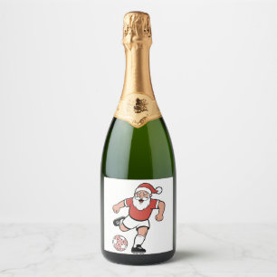 Kerstman speelt voetbal Kerstspeler Sport Sparkling Wijnetiket