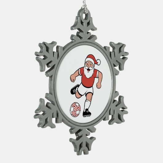 Kerstman speelt voetbal Kerstspeler Sport  Tin Sneeuwvlok Ornament (Links)