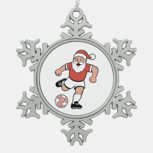 Kerstman speelt voetbal Kerstspeler Sport  Tin Sneeuwvlok Ornament (Voorkant)