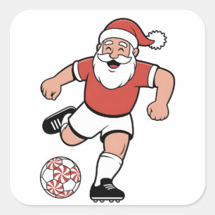 Kerstman speelt voetbal Kerstspeler Sport  Vierkante Sticker