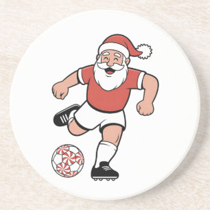 Kerstman speelt voetbal Kerstspeler Sport Zandsteen Onderzetter