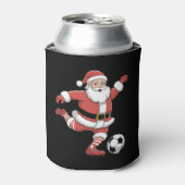 Kerstman speelt voetbal kerstsport blikjeskoeler (Blikje Voorkant)