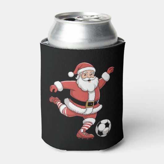Kerstman speelt voetbal kerstsport blikjeskoeler (Blikje Voorkant)