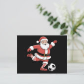 Kerstman speelt voetbal kerstsport briefkaart (Staand voorkant)