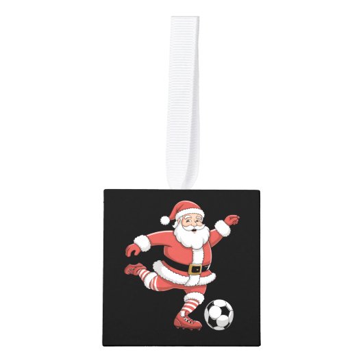 Kerstman speelt voetbal kerstsport decoratie (Voorkant)