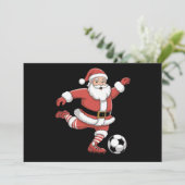 Kerstman speelt voetbal kerstsport feestdagenkaart (Staand voorkant)
