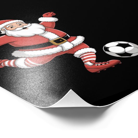 Kerstman speelt voetbal kerstsport foto afdruk (Hoek)