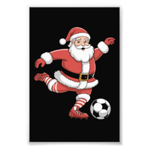 Kerstman speelt voetbal kerstsport foto afdruk