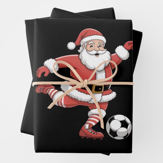 Kerstman speelt voetbal kerstsport inpakpapier vel (In situ)