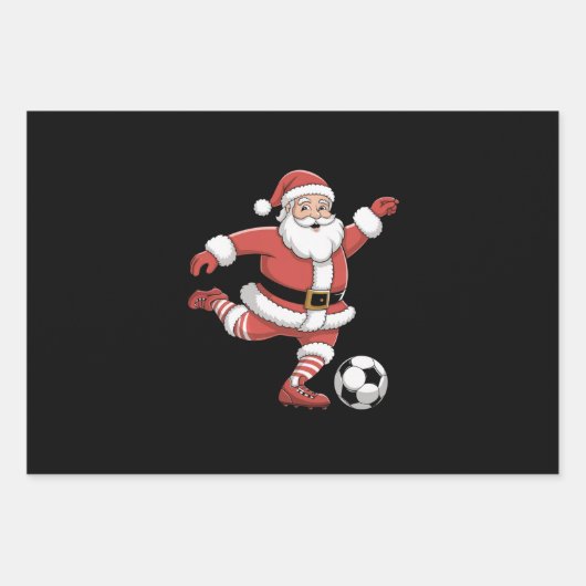 Kerstman speelt voetbal kerstsport inpakpapier vel (Voorkant)