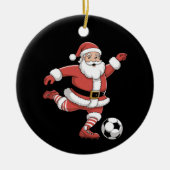 Kerstman speelt voetbal kerstsport keramisch ornament (Voorkant)