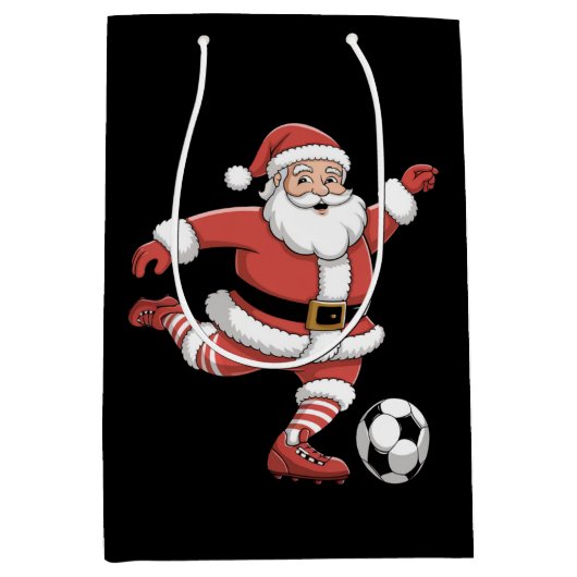 Kerstman speelt voetbal kerstsport medium cadeauzakje (Voorkant)