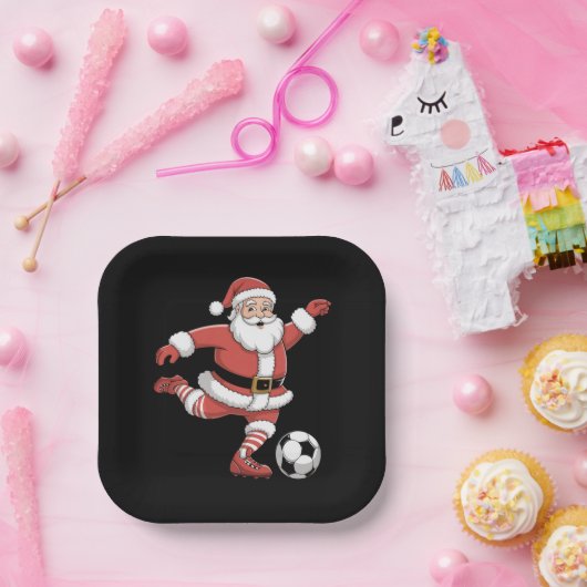 Kerstman speelt voetbal kerstsport papieren bordje (Feest)