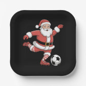 Kerstman speelt voetbal kerstsport papieren bordje (Voorkant)