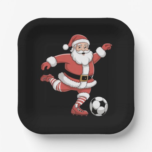 Kerstman speelt voetbal kerstsport papieren bordje (Voorkant)