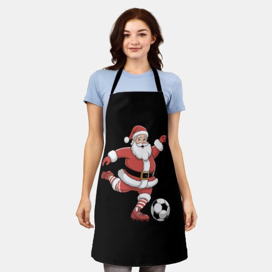 Kerstman speelt voetbal kerstsport schort (Gedragen)