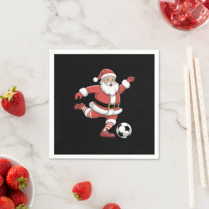 Kerstman speelt voetbal kerstsport servet