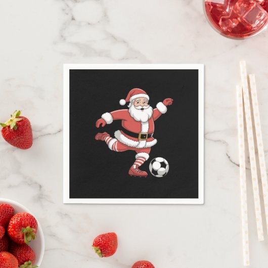 Kerstman speelt voetbal kerstsport servet (Insitu)
