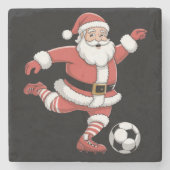Kerstman speelt voetbal kerstsport stenen onderzetter (Voorkant)