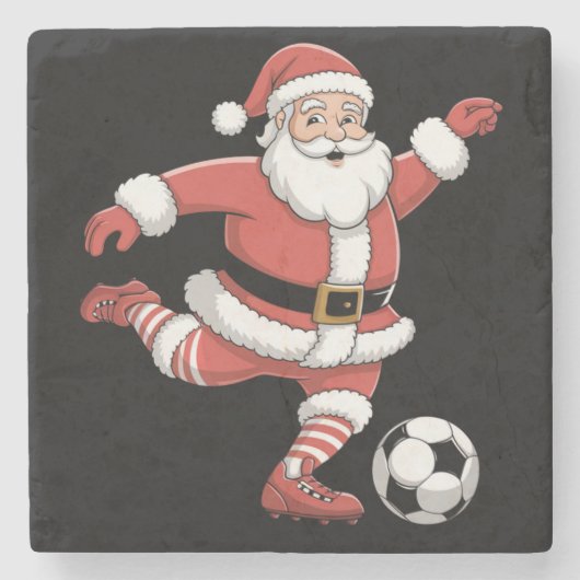 Kerstman speelt voetbal kerstsport stenen onderzetter (Voorkant)