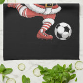 Kerstman speelt voetbal kerstsport theedoek (Gevouwen)
