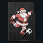 Kerstman speelt voetbal kerstsport theedoek<br><div class="desc">Kerstman speelt voetbal kerstsport</div>