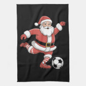 Kerstman speelt voetbal kerstsport theedoek (Verticaal)